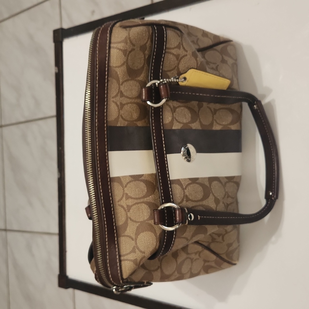 Coach Brown Tan Coated Canvas Signature Handbag